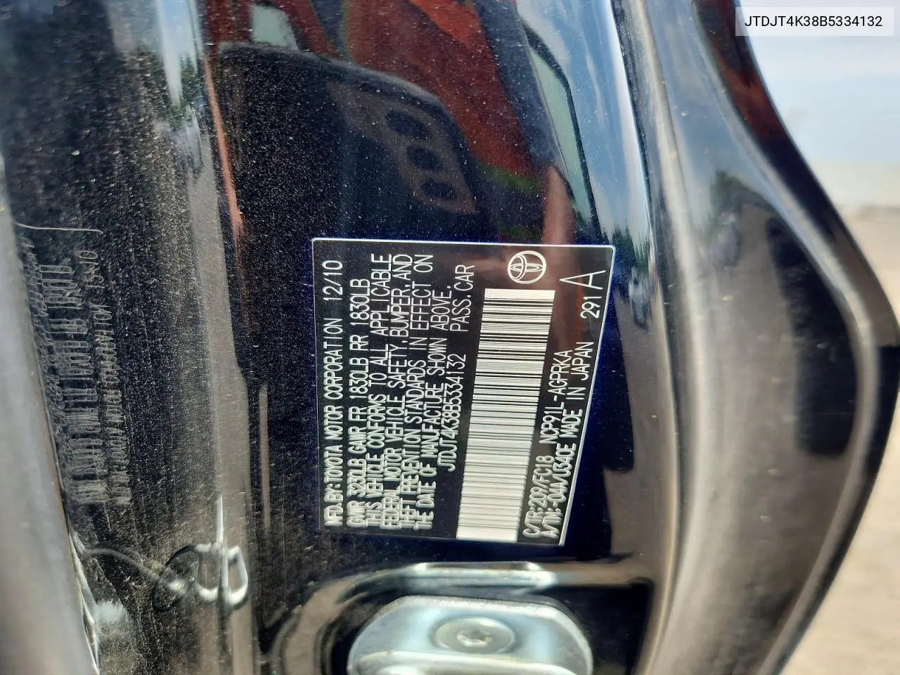 2011 Toyota Yaris Base VIN: JTDJT4K38B5334132 Lot: 62008206