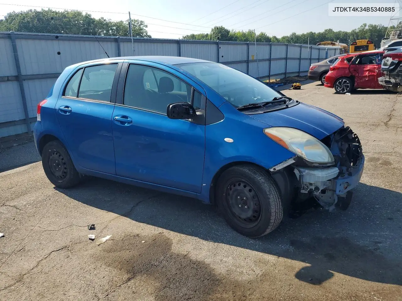 2011 Toyota Yaris Base VIN: JTDKT4K34B5340885 Lot: 62049506