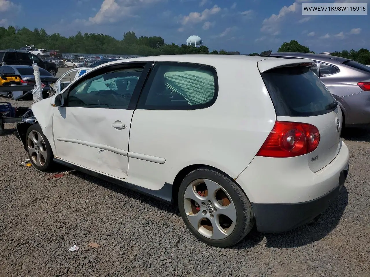2008 Volkswagen Gti VIN: WVWEV71K98W115916 Lot: 57116856