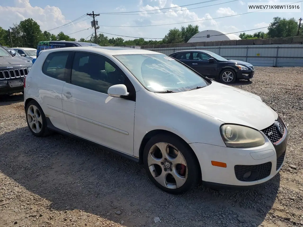 2008 Volkswagen Gti VIN: WVWEV71K98W115916 Lot: 57116856