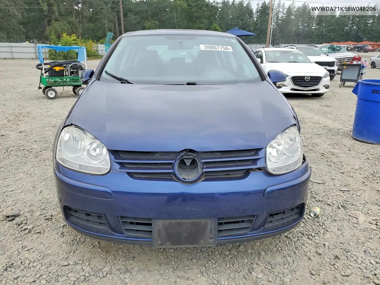 2008 Volkswagen Rabbit VIN: WVWDA71K58W048206 Lot: 59867756