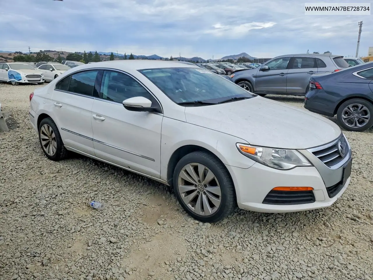 2011 Volkswagen Cc Sport VIN: WVWMN7AN7BE728734 Lot: 61550096