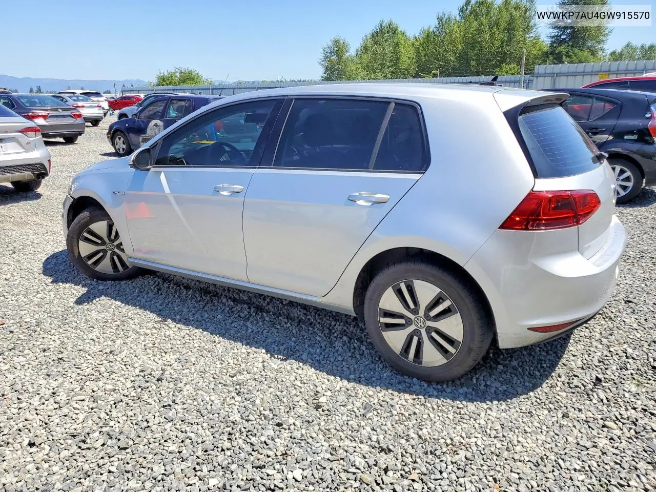 2016 Volkswagen E-Golf Se VIN: WVWKP7AU4GW915570 Lot: 60023506