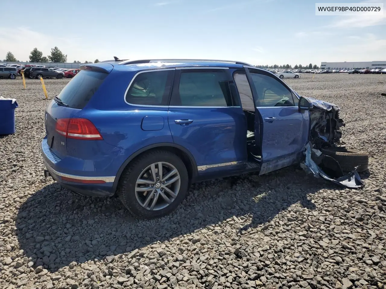 2016 Volkswagen Touareg Sport VIN: WVGEF9BP4GD000729 Lot: 60271216