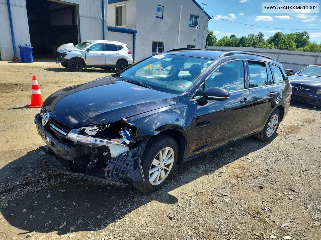 2019 Volkswagen Golf Sportwagen S VIN: 3VWY57AUXKM511002 Lot: 57854096