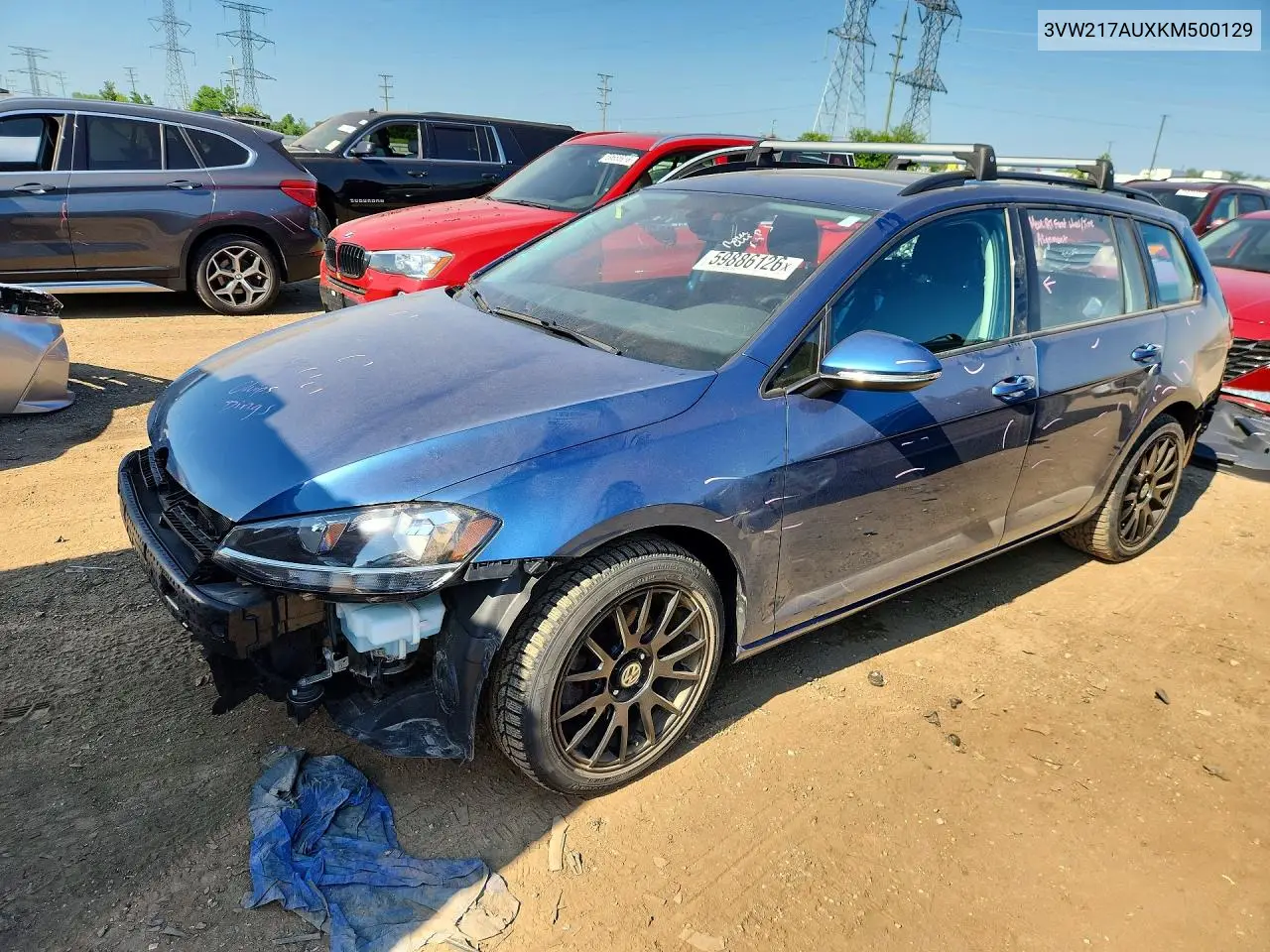 2019 Volkswagen Golf Sportwagen S VIN: 3VW217AUXKM500129 Lot: 59886126