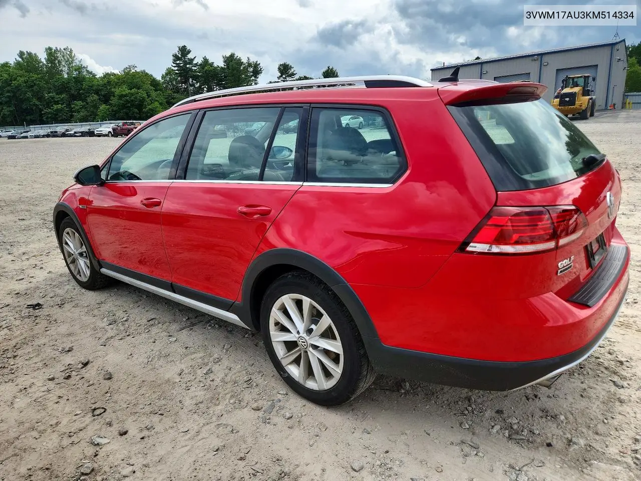 2019 Volkswagen Golf Alltrack S VIN: 3VWM17AU3KM514334 Lot: 60434206