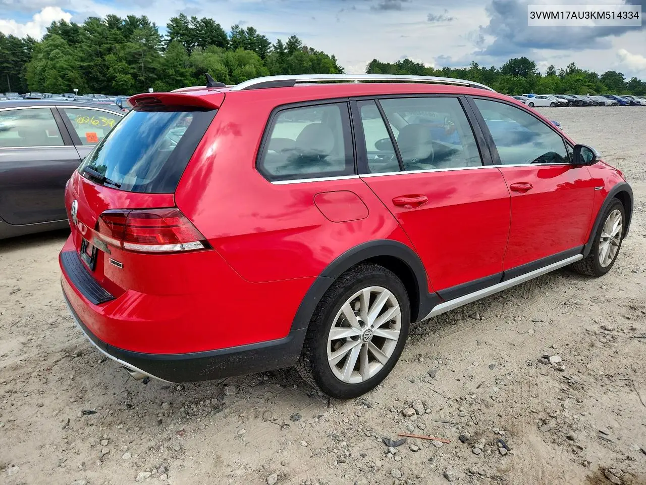 2019 Volkswagen Golf Alltrack S VIN: 3VWM17AU3KM514334 Lot: 60434206
