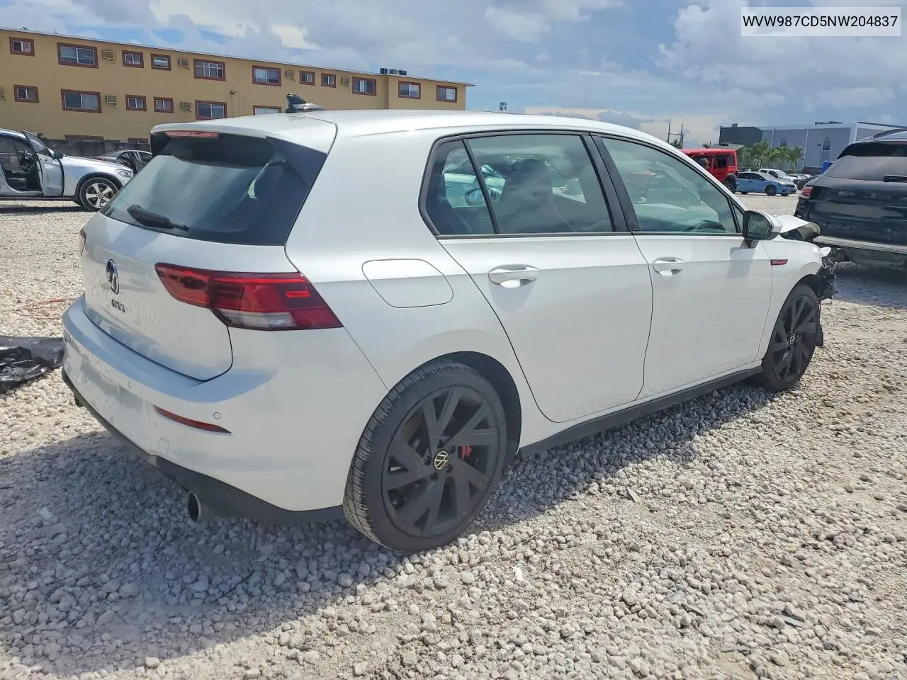 2022 Volkswagen Gti Se VIN: WVW987CD5NW204837 Lot: 54842906