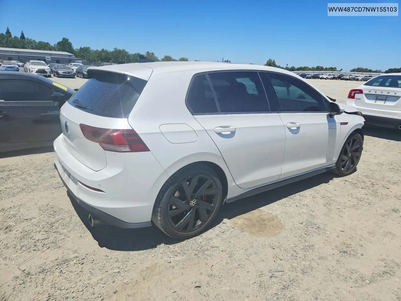 2022 Volkswagen Gti Se VIN: WVW487CD7NW155103 Lot: 58468056