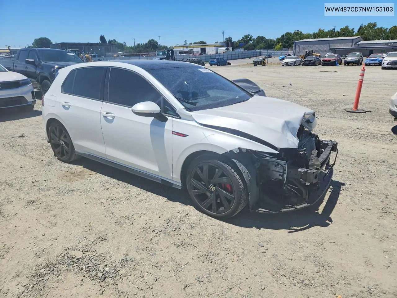 2022 Volkswagen Gti Se VIN: WVW487CD7NW155103 Lot: 58468056