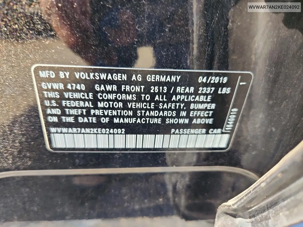 2019 Volkswagen Arteon Se VIN: WVWAR7AN2KE024092 Lot: 57517416