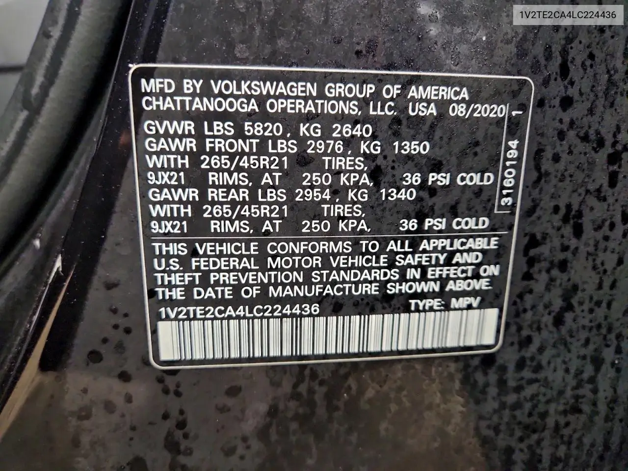 1V2TE2CA4LC224436 2020 Volkswagen Atlas Cross Sport Sel Premium R-Line