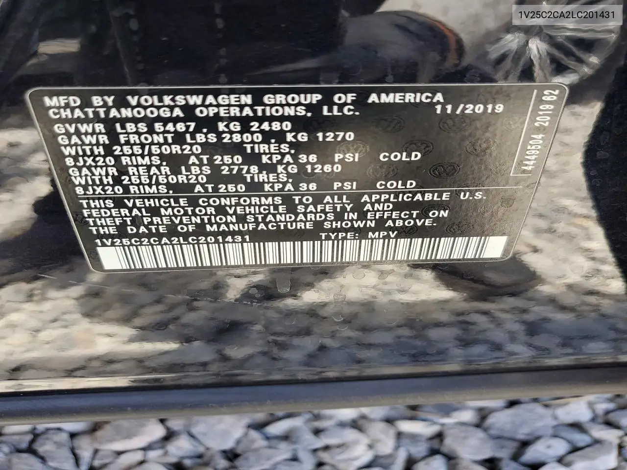 2020 Volkswagen Atlas Cross Sport Se VIN: 1V25C2CA2LC201431 Lot: 61329946