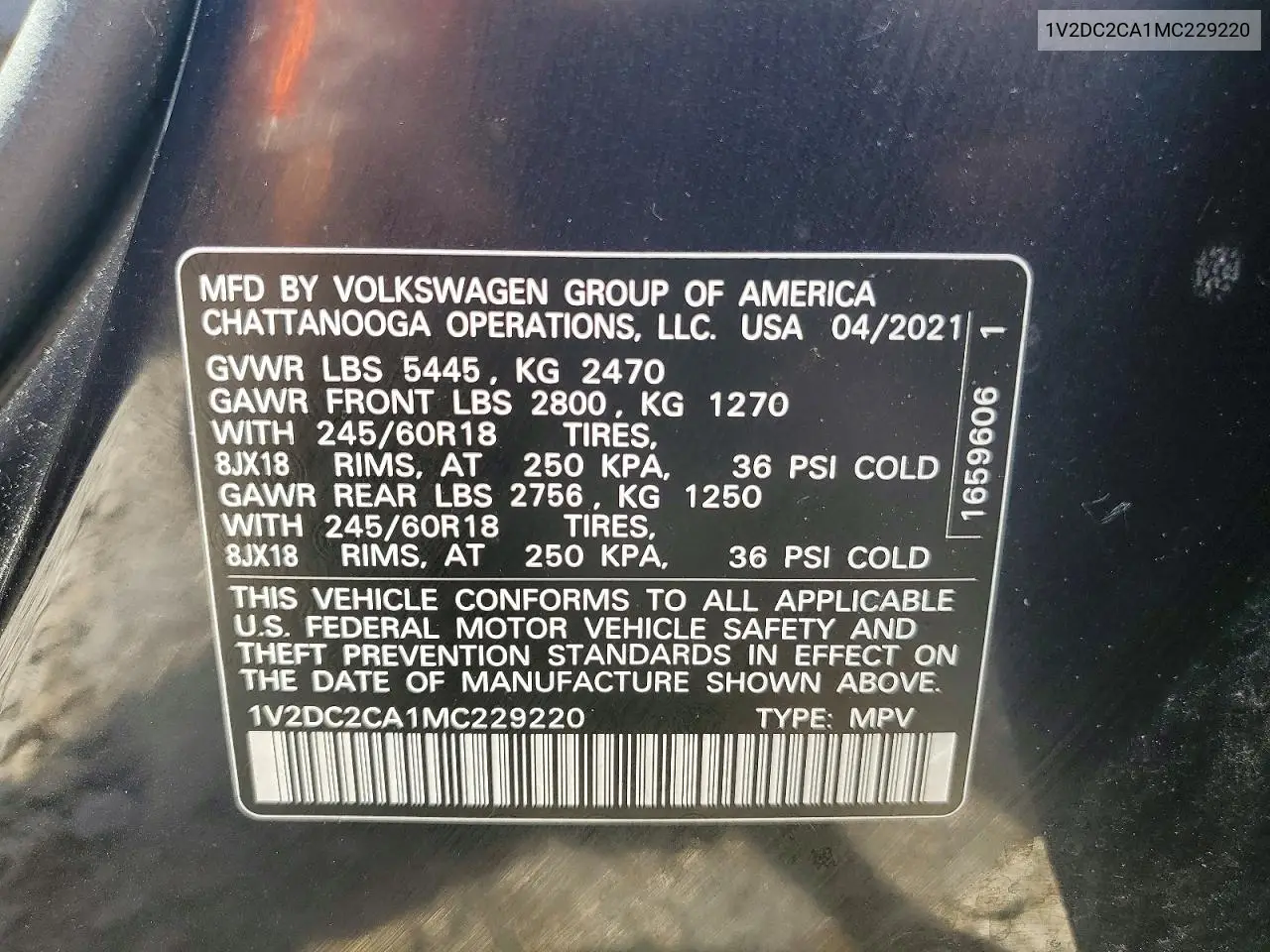 2021 Volkswagen Atlas Cross Sport Se VIN: 1V2DC2CA1MC229220 Lot: 54992036