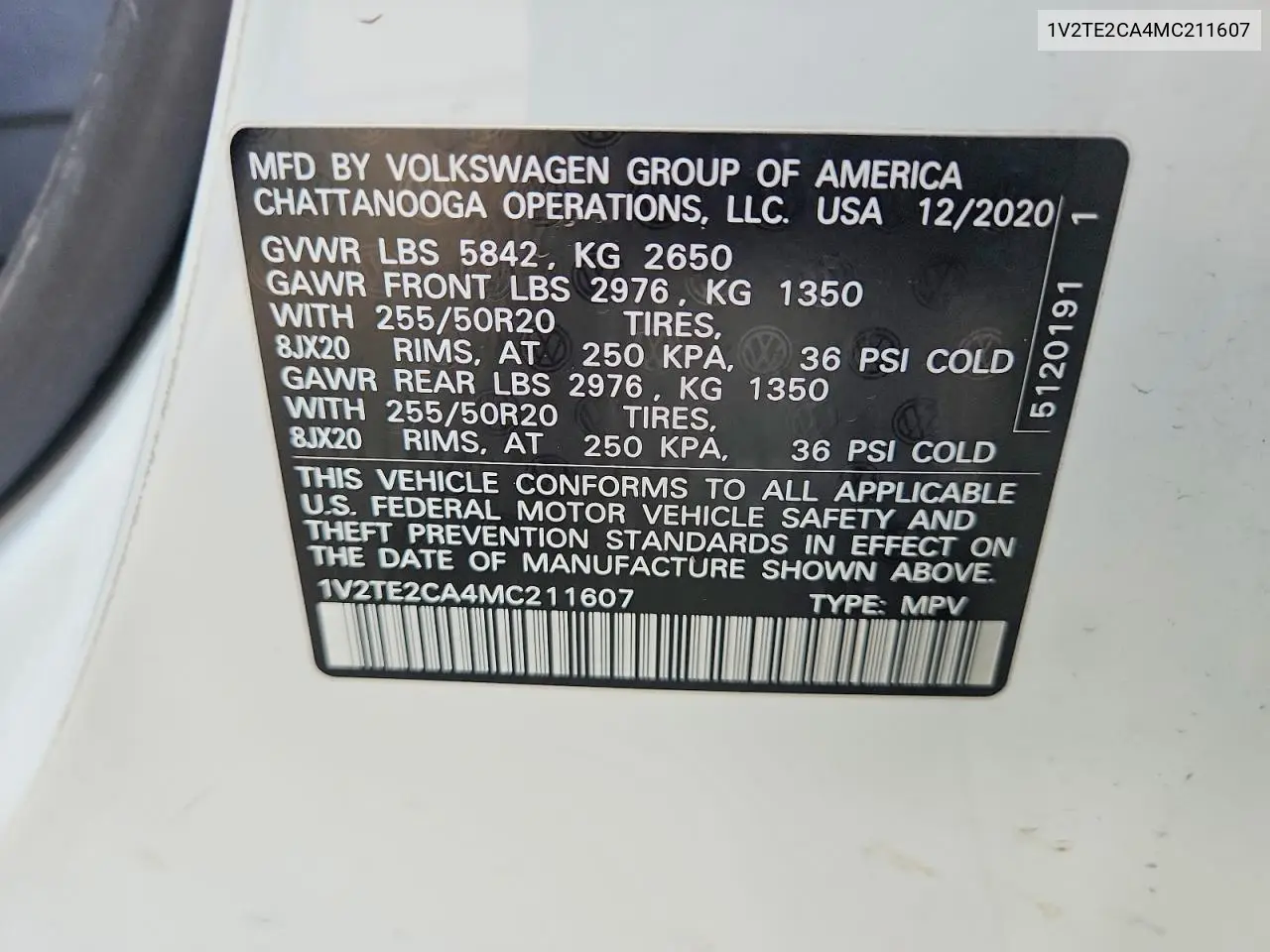 2021 Volkswagen Atlas Cross Sport Sel Premium VIN: 1V2TE2CA4MC211607 Lot: 60438316