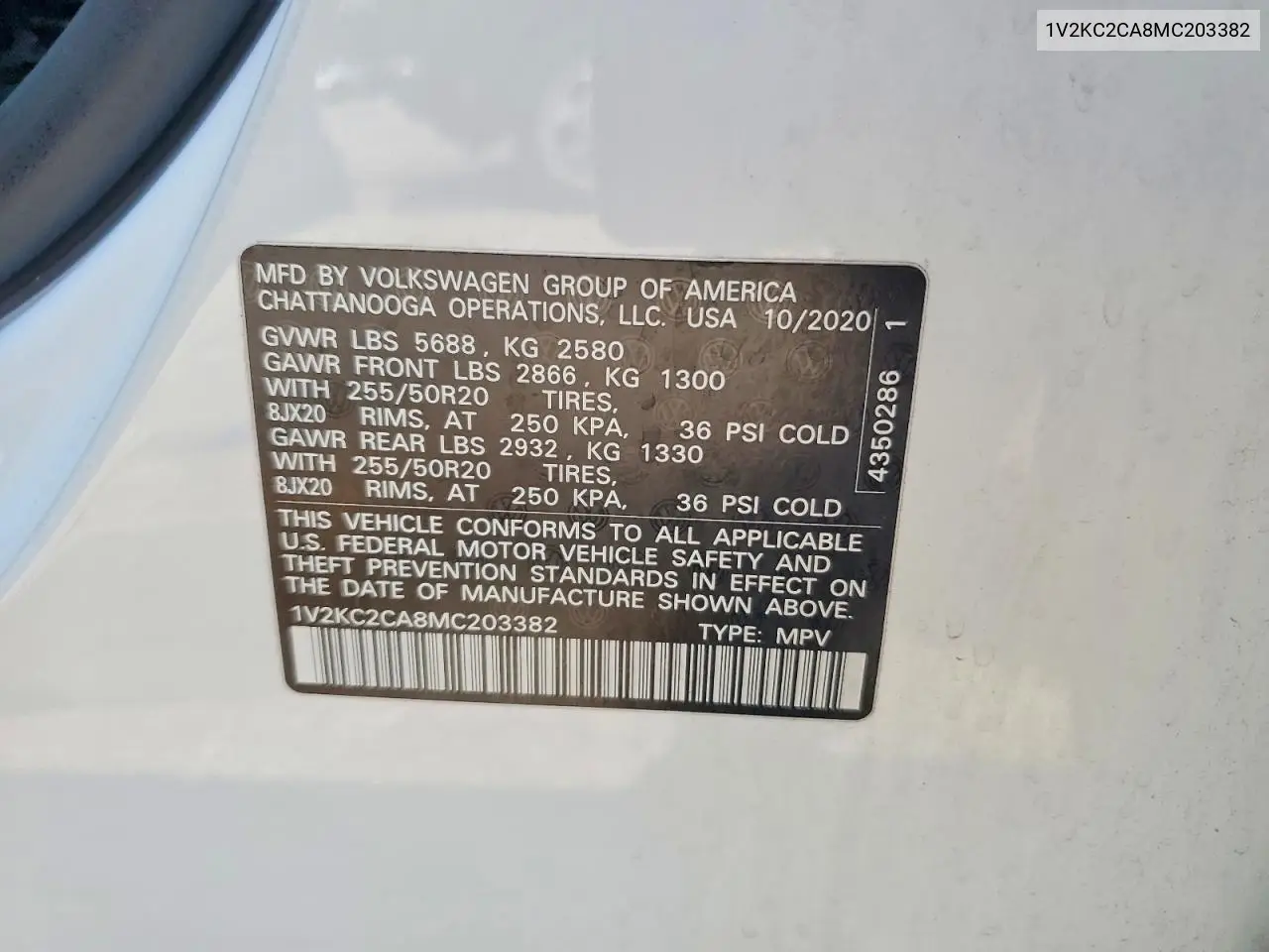 2021 Volkswagen Atlas Cross Sport Se VIN: 1V2KC2CA8MC203382 Lot: 60605526