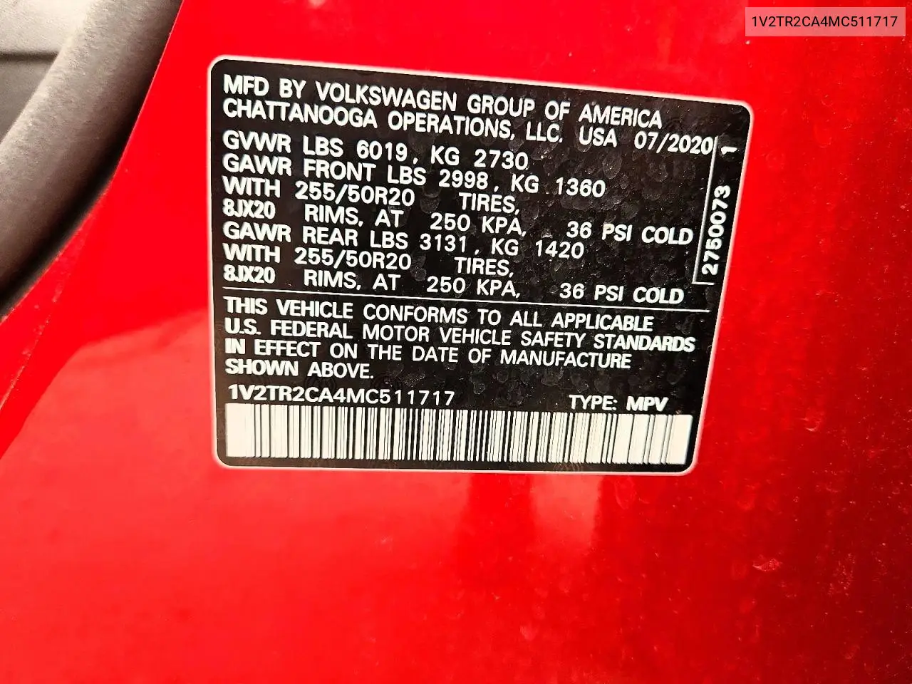 2021 Volkswagen Atlas Sel Premium VIN: 1V2TR2CA4MC511717 Lot: 61080946