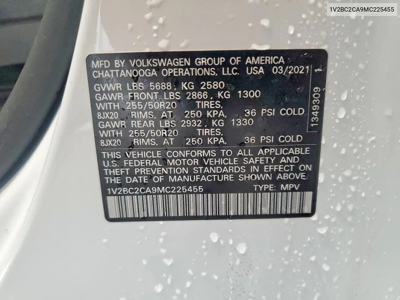 2021 Volkswagen Atlas Cross Sport Sel VIN: 1V2BC2CA9MC225455 Lot: 61373926