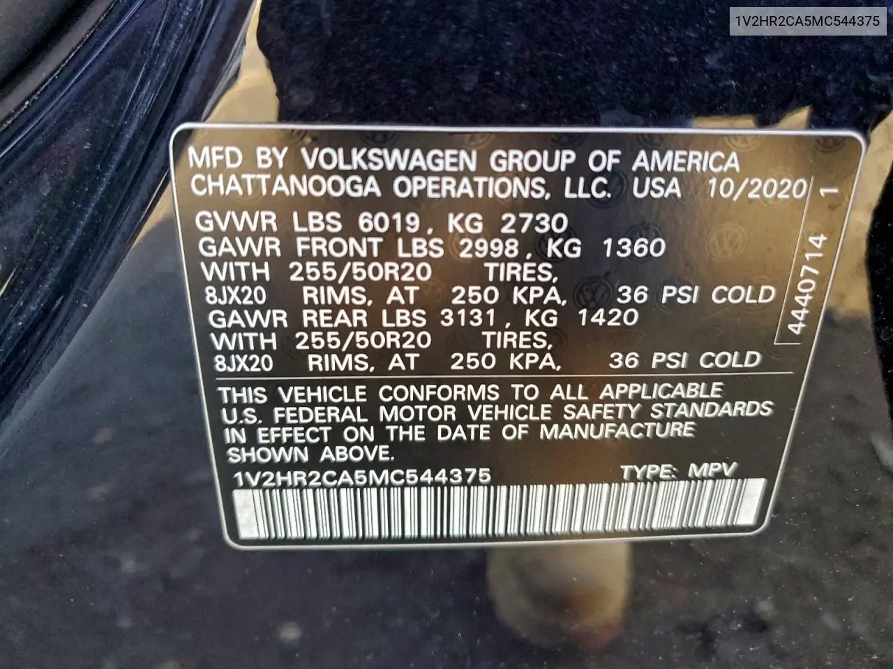 1V2HR2CA5MC544375 2021 Volkswagen Atlas Se