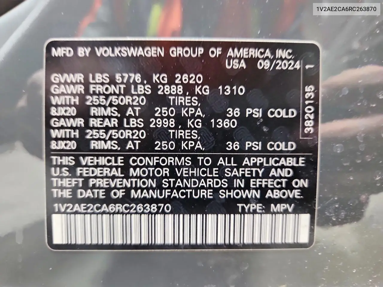 2024 Volkswagen Atlas Cross Sport Sel R-Line VIN: 1V2AE2CA6RC263870 Lot: 53609966