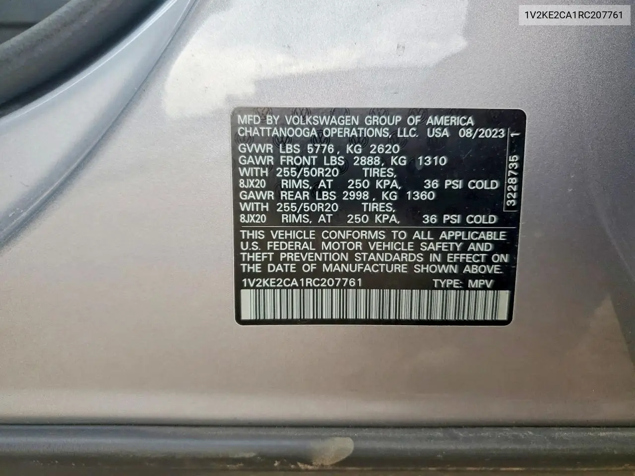 2024 Volkswagen Atlas Cross Sport Se VIN: 1V2KE2CA1RC207761 Lot: 54684136