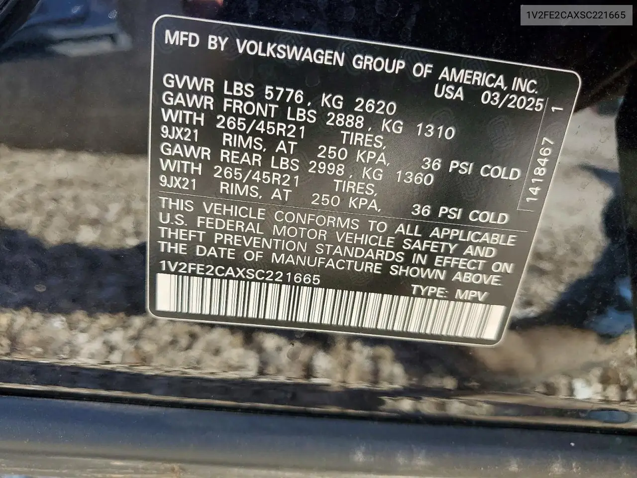 2025 Volkswagen Atlas Cross Sport Sel Premium R-Line VIN: 1V2FE2CAXSC221665 Lot: 57227546