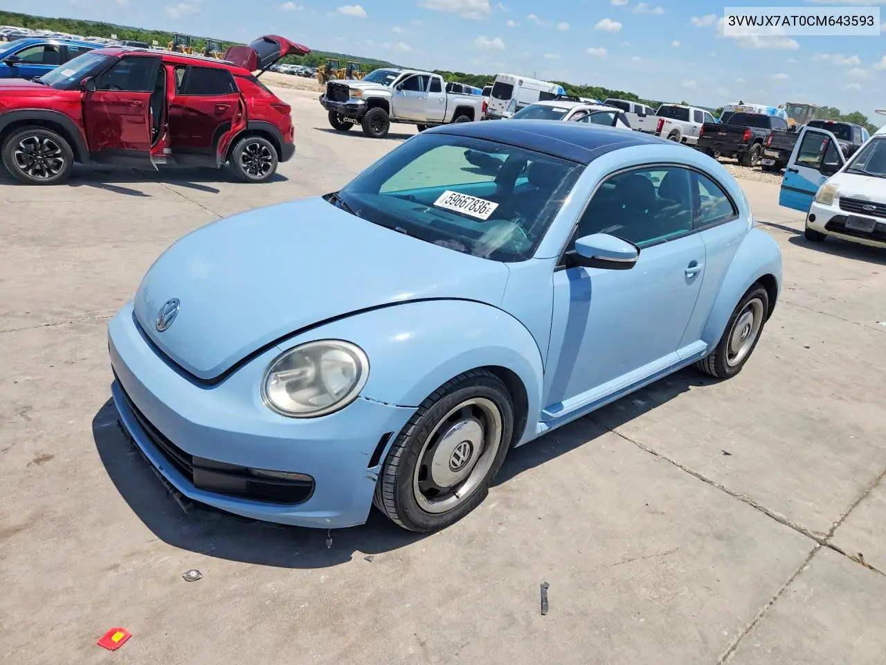 2012 Volkswagen Beetle VIN: 3VWJX7AT0CM643593 Lot: 59667836