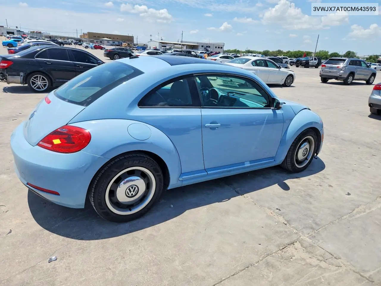 2012 Volkswagen Beetle VIN: 3VWJX7AT0CM643593 Lot: 59667836