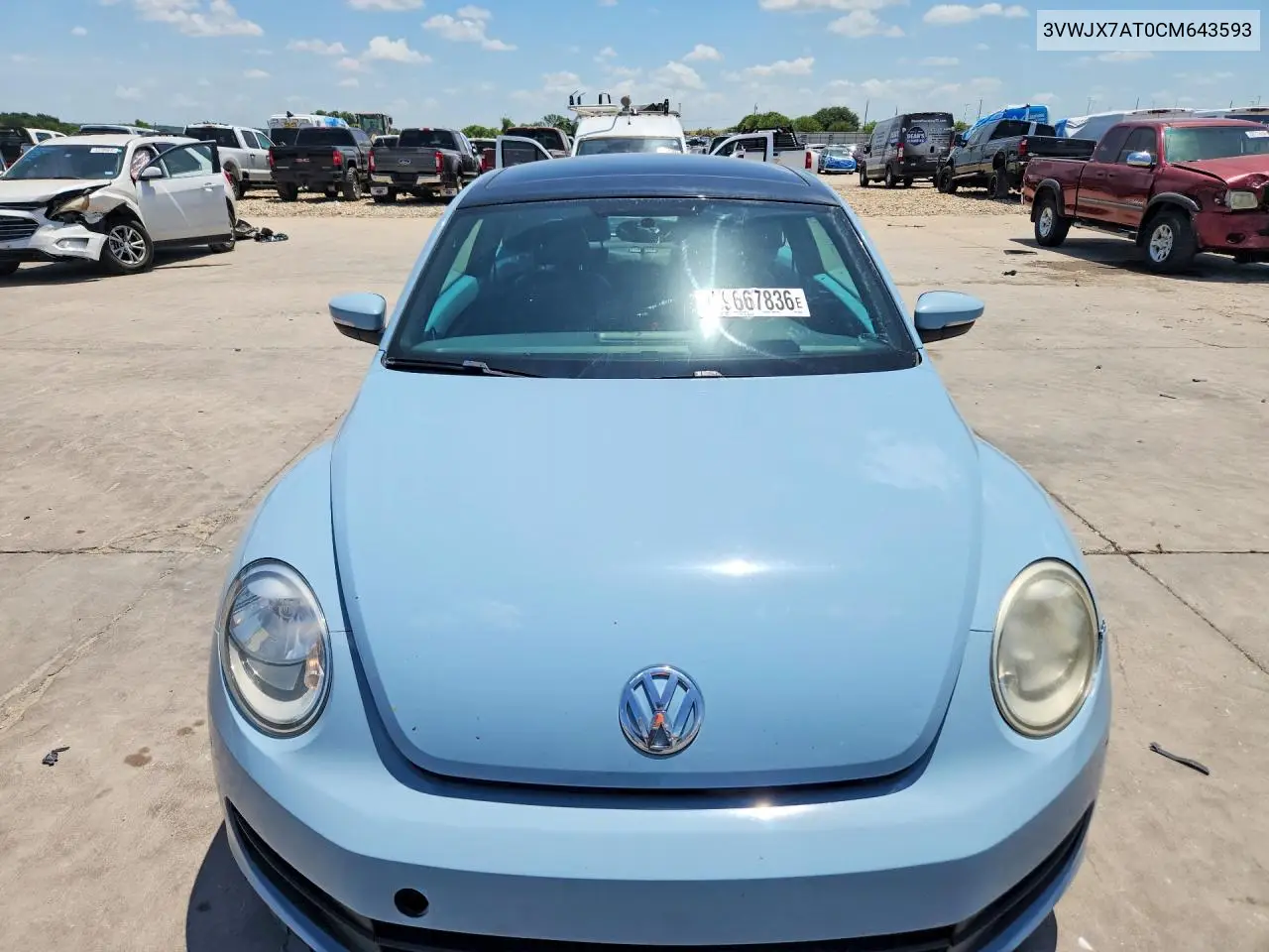 2012 Volkswagen Beetle VIN: 3VWJX7AT0CM643593 Lot: 59667836