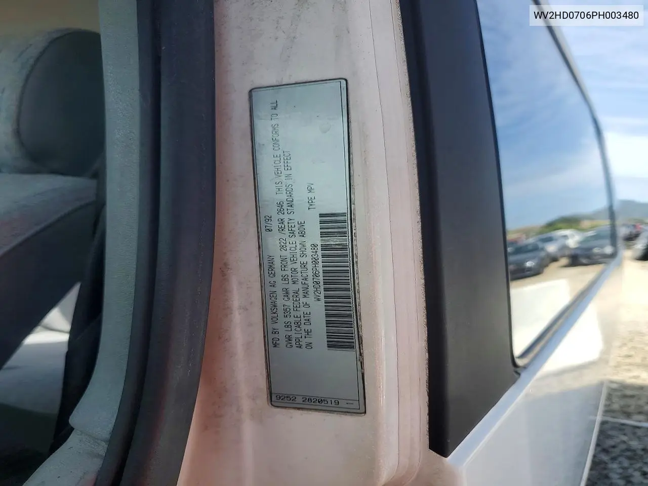 1993 Volkswagen Eurovan Cl VIN: WV2HD0706PH003480 Lot: 51354226