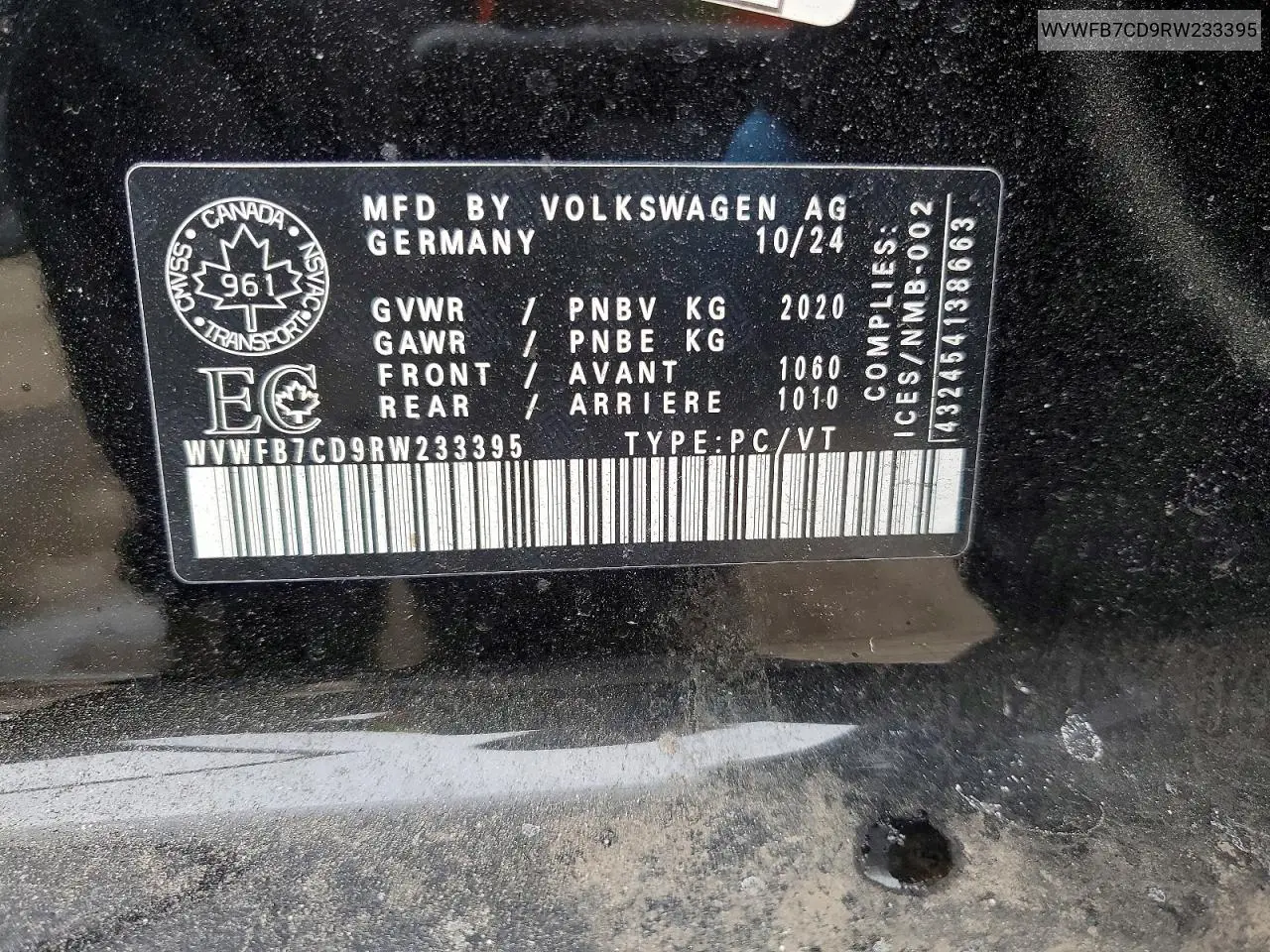 2024 Volkswagen Golf R VIN: WVWFB7CD9RW233395 Lot: 77716715