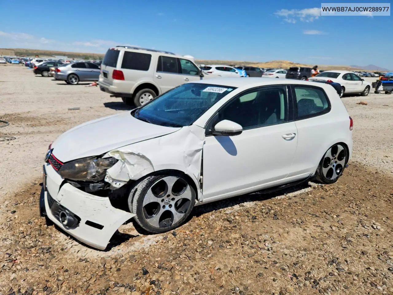 2012 Volkswagen Golf VIN: WVWBB7AJ0CW288977 Lot: 58843286