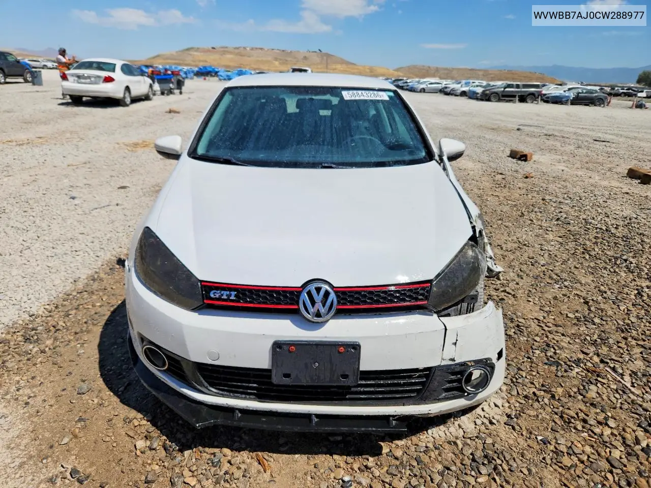2012 Volkswagen Golf VIN: WVWBB7AJ0CW288977 Lot: 58843286