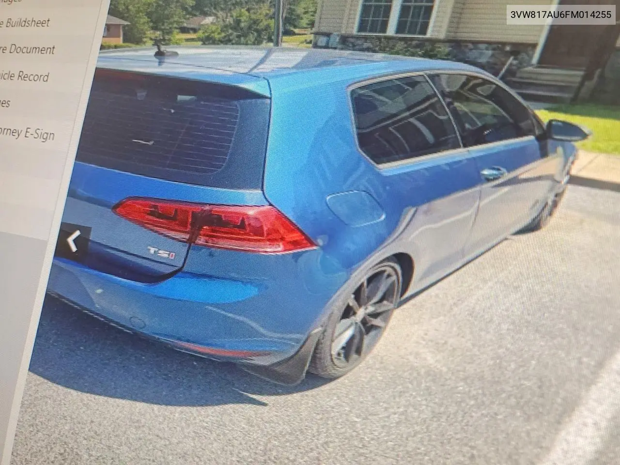 2015 Volkswagen Golf VIN: 3VW817AU6FM014255 Lot: 57892286