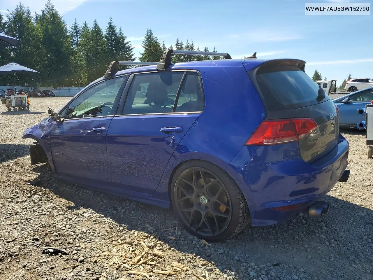 2016 Volkswagen Golf R VIN: WVWLF7AU5GW152790 Lot: 57138756