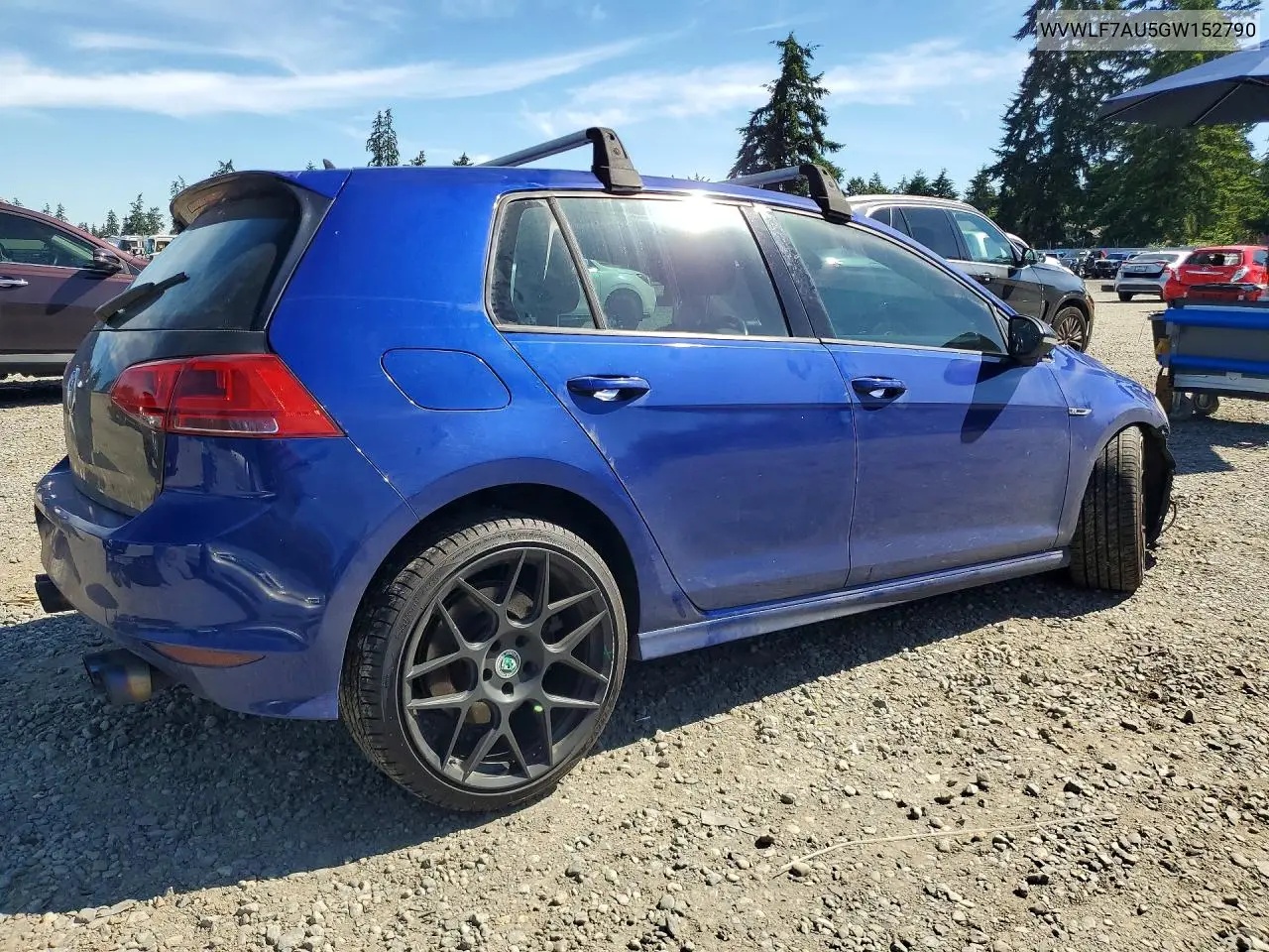 2016 Volkswagen Golf R VIN: WVWLF7AU5GW152790 Lot: 57138756