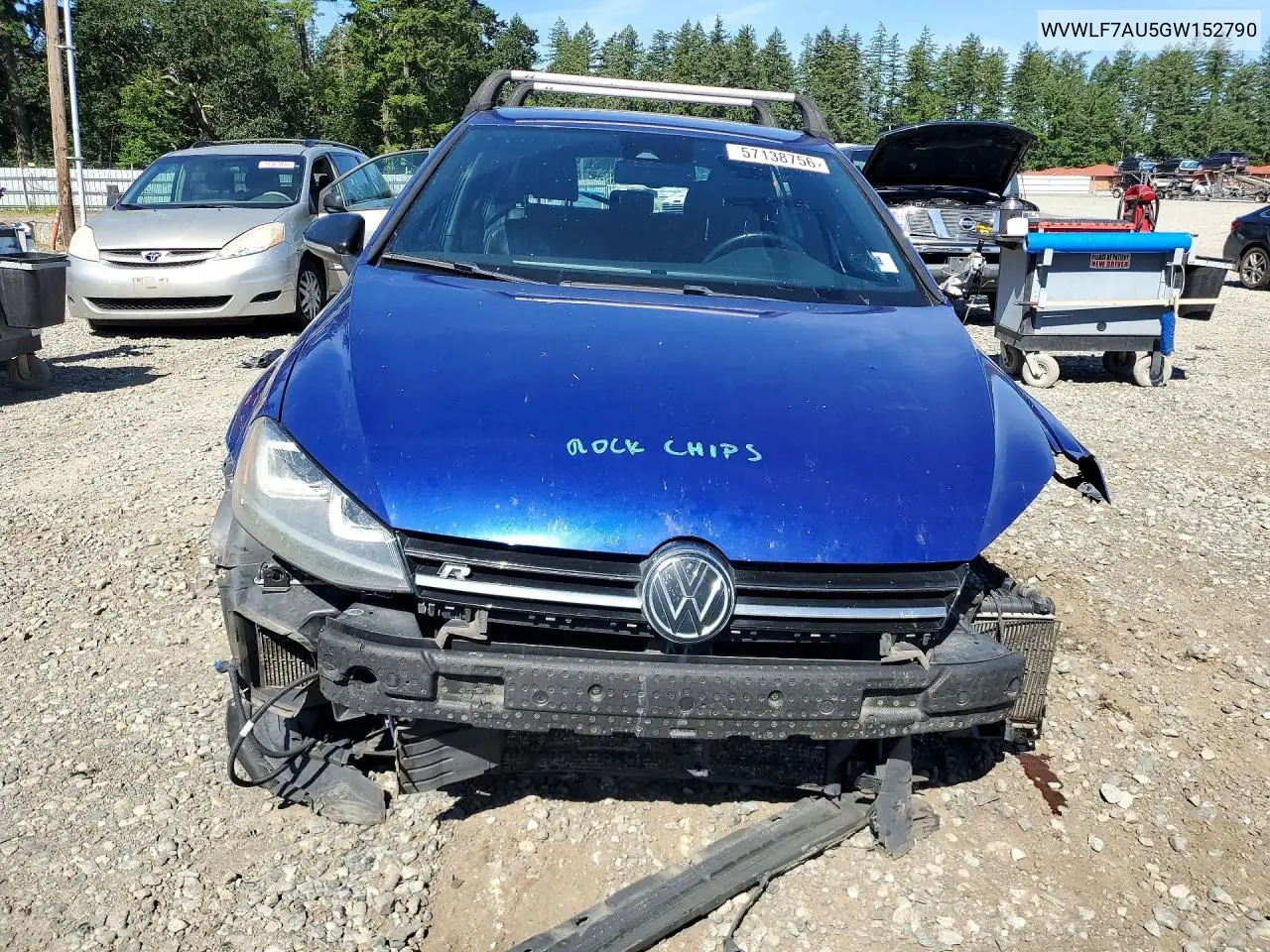 2016 Volkswagen Golf R VIN: WVWLF7AU5GW152790 Lot: 57138756
