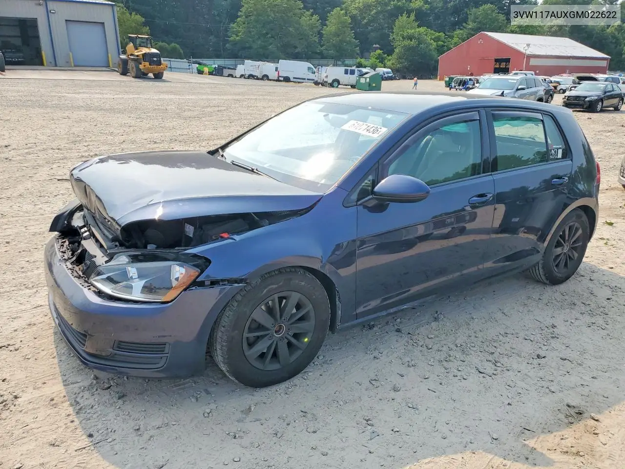 2016 Volkswagen Golf S VIN: 3VW117AUXGM022622 Lot: 61071436