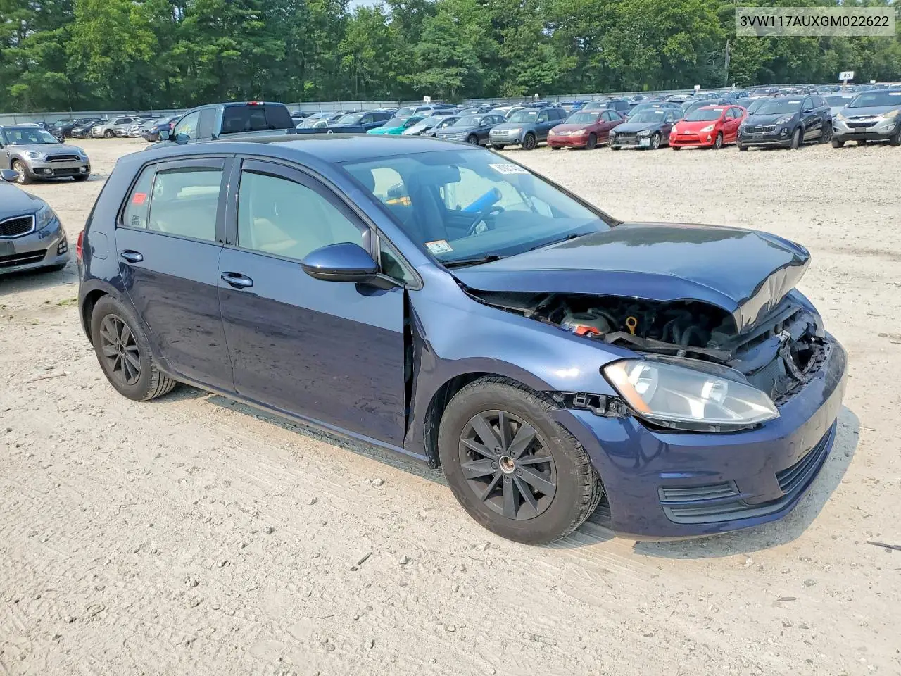 2016 Volkswagen Golf S VIN: 3VW117AUXGM022622 Lot: 61071436