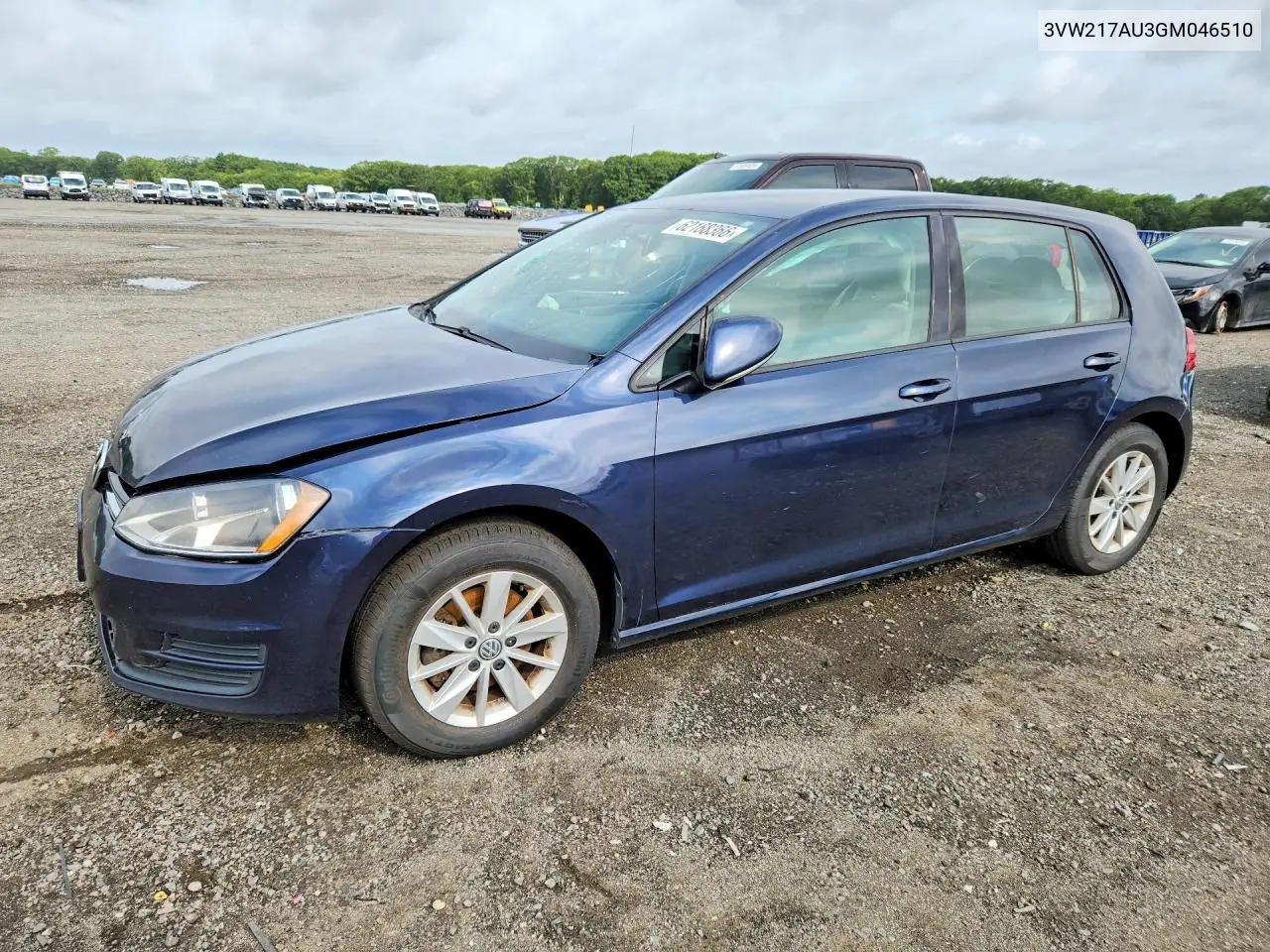 2016 Volkswagen Golf S/Se/Sel VIN: 3VW217AU3GM046510 Lot: 62168366