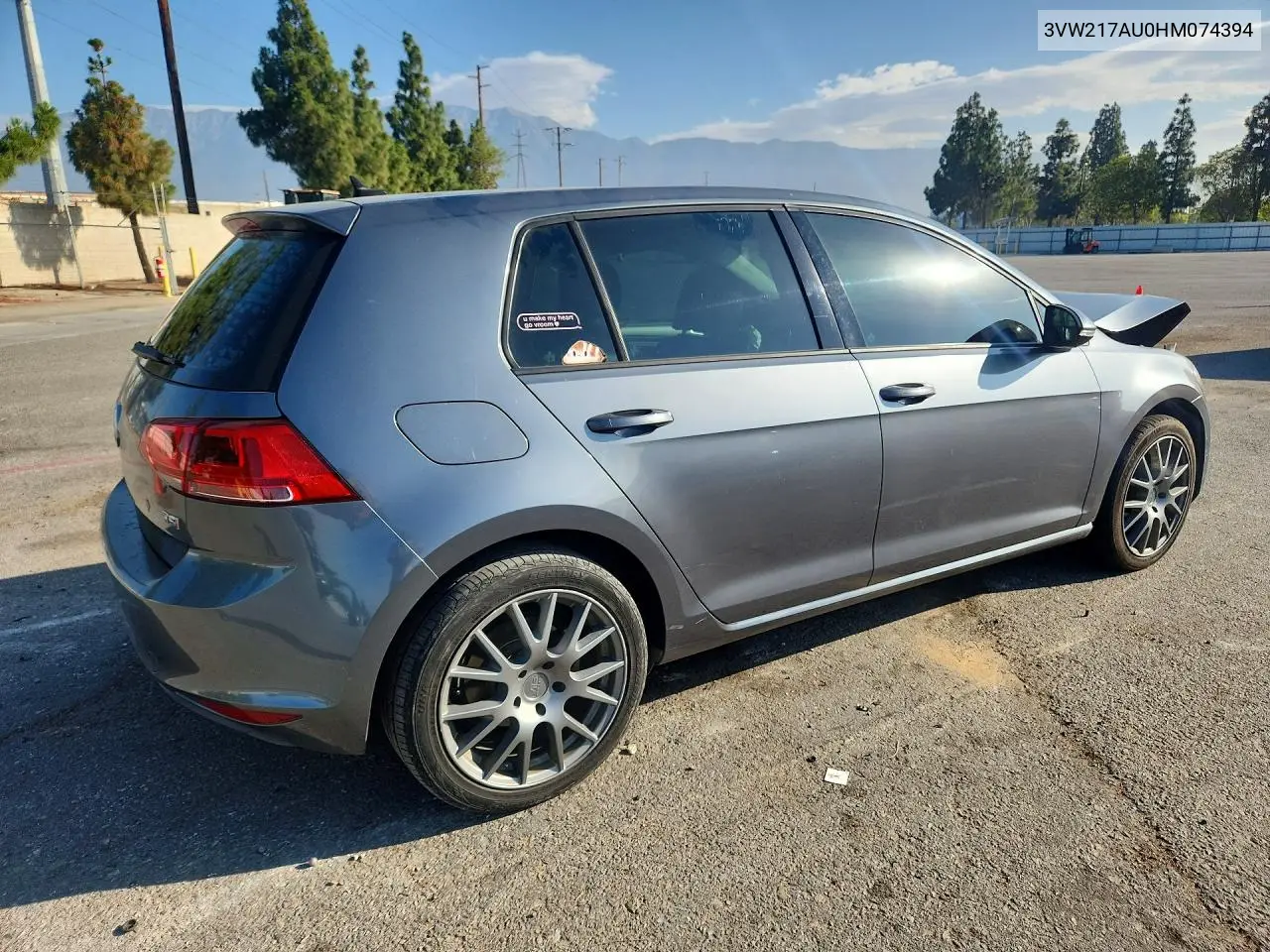 2017 Volkswagen Golf S VIN: 3VW217AU0HM074394 Lot: 58651966