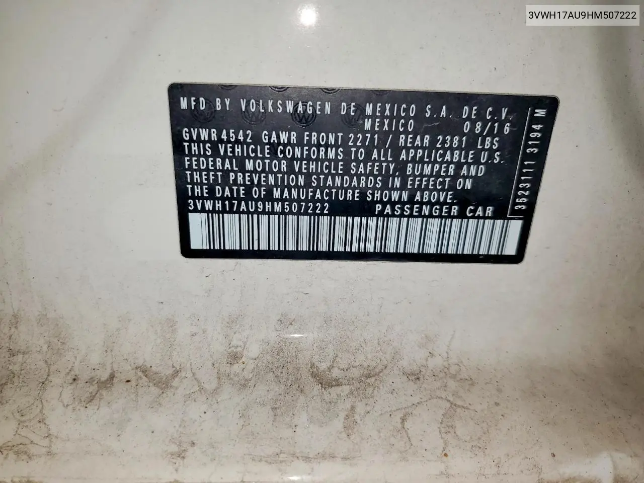 2017 Volkswagen Golf Alltrack S VIN: 3VWH17AU9HM507222 Lot: 59378426