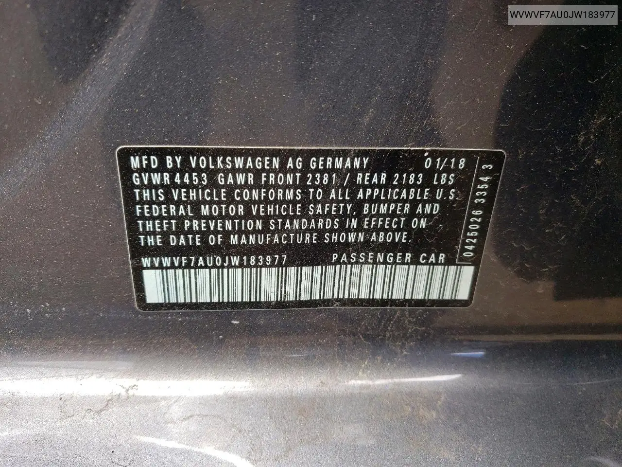 2018 Volkswagen Golf R VIN: WVWVF7AU0JW183977 Lot: 54945896