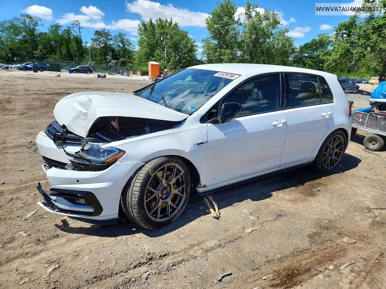 2019 Volkswagen Golf R VIN: WVWVA7AU4KW208377 Lot: 53329756
