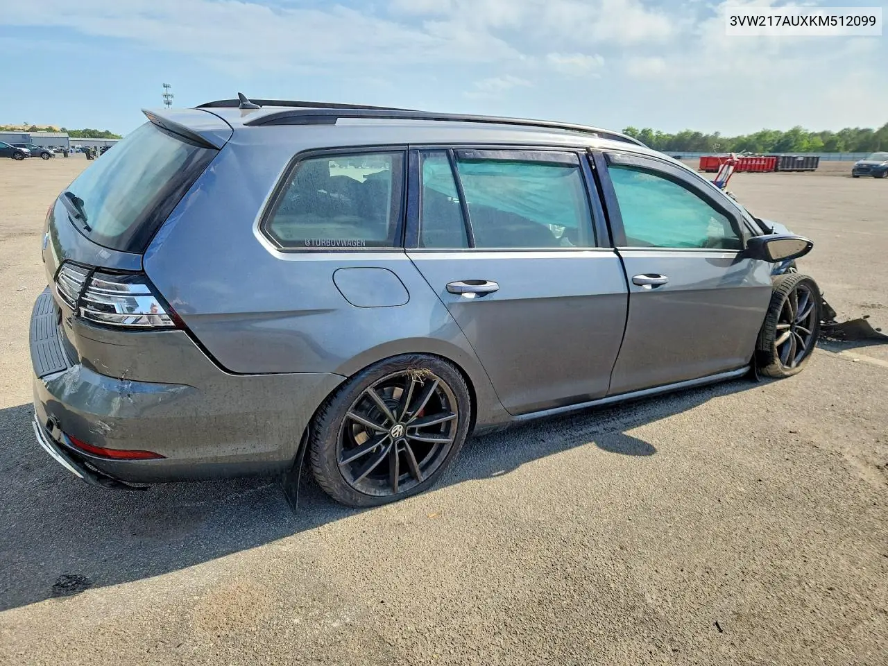 2019 Volkswagen Golf Sportwagen S VIN: 3VW217AUXKM512099 Lot: 57741226