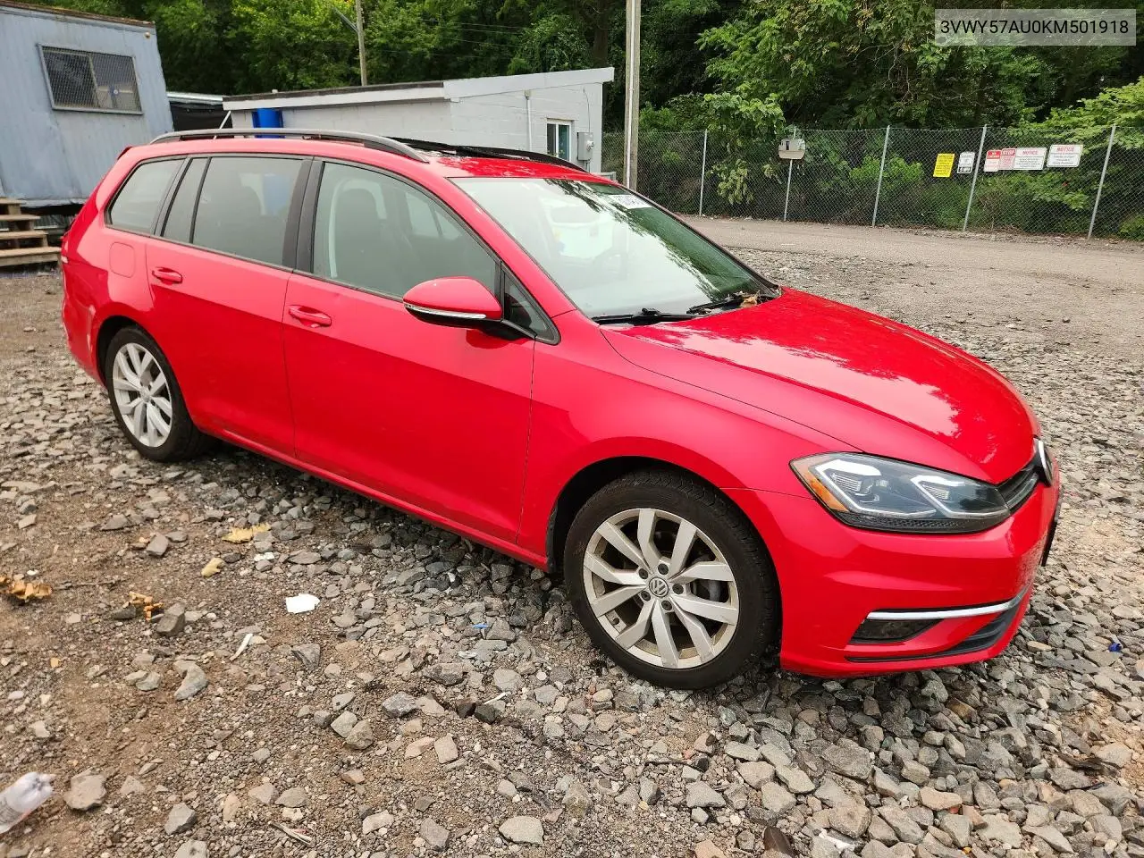 2019 Volkswagen Golf Sportwagen S VIN: 3VWY57AU0KM501918 Lot: 60784376