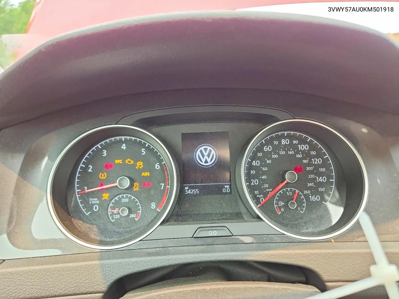 2019 Volkswagen Golf Sportwagen S VIN: 3VWY57AU0KM501918 Lot: 60784376