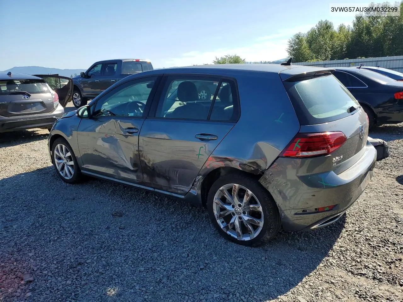2019 Volkswagen Golf S VIN: 3VWG57AU3KM032299 Lot: 61180406