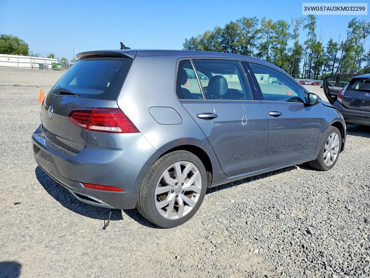 2019 Volkswagen Golf S VIN: 3VWG57AU3KM032299 Lot: 61180406